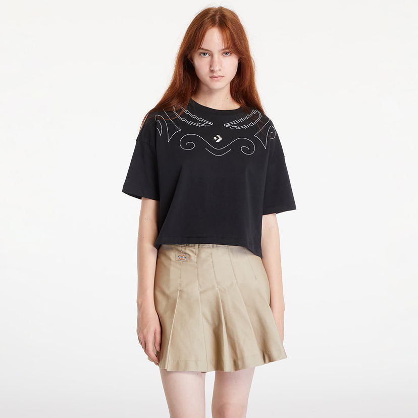 Crop top Converse Proud To Be Oversized Cropped T-Shirt Black Crna | 10027209-A01