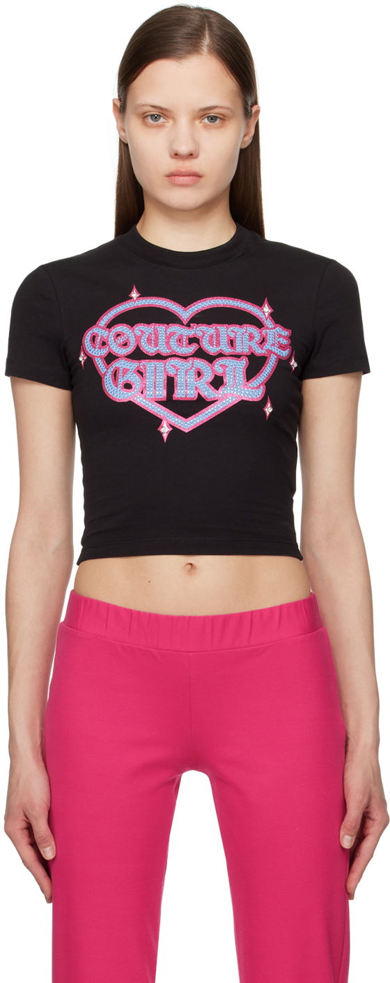 Majica kratkih rukava Versace Jeans Couture Black Crystal-Cut T-Shirt Crna | E76HAHG07_ECJ02G, 0