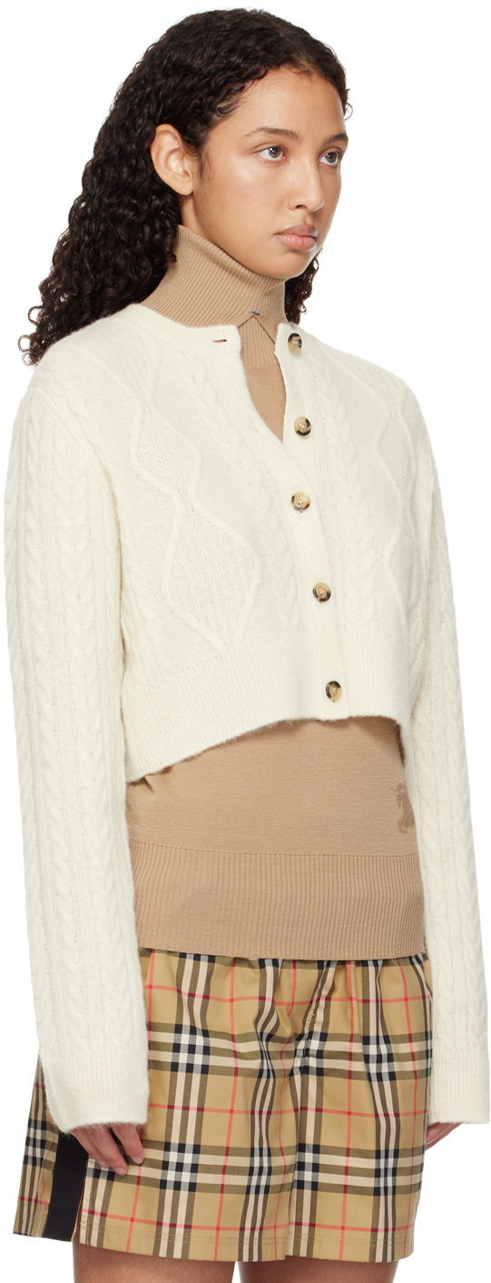 Džemper Burberry Burberry Cropped Aran Wool Blend Cardigan Bijela | 8097967, 1