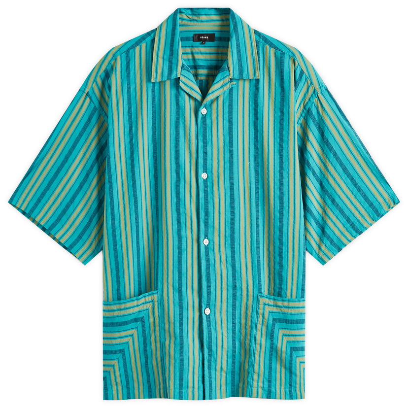 Košulja BEAMS Men's Stripe Open Collar Shirt, Size Large Tirkiz | 1101-0564-803-73