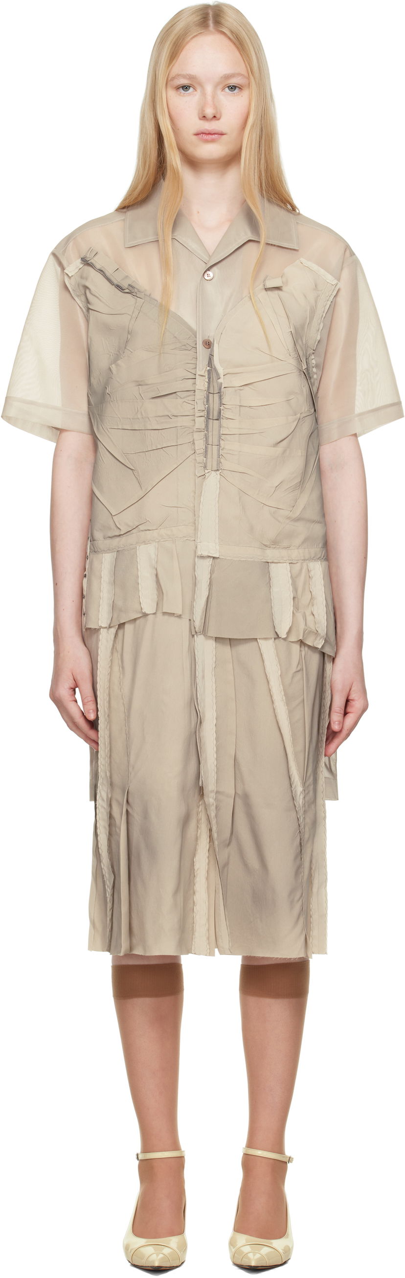 Košulja Maison Margiela Maison Margiela Paneled Midi Dress Bež | S51DD0033 MTJ020