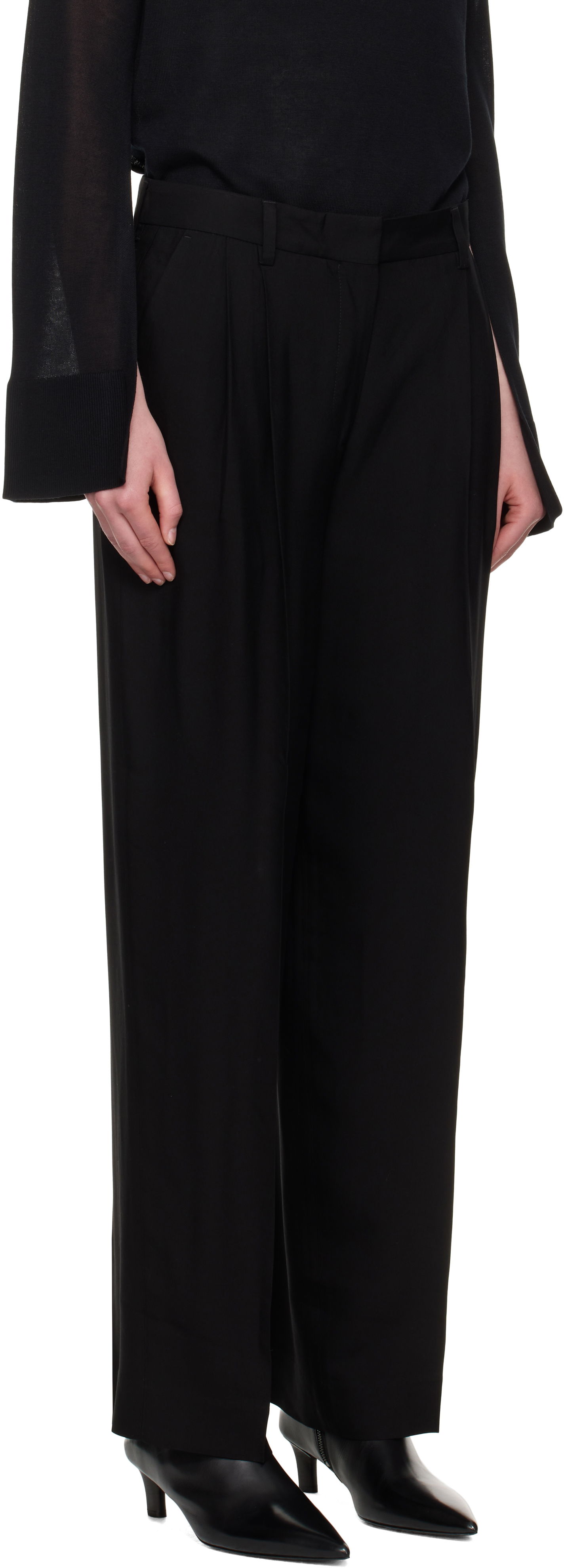Hlače TOTEME TOTEME Double-Pleat Straight-Leg Trousers Crna | 252-WRB0289-FB0459, 1