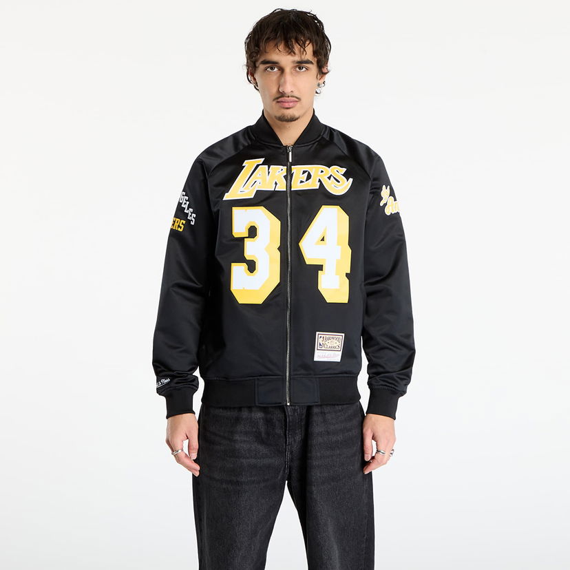 Bomber jakna Mitchell & Ness NBA Maxxed Out Lakers Shaquille O'Neal 34 Satin Jacket Crna | JK11279-LALBLCK