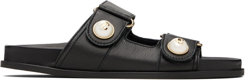 Tenisice i cipele Jimmy Choo Fayence Pearl-Embellished Leather Flat Sandals Crna | FAYENCE SANDAL
