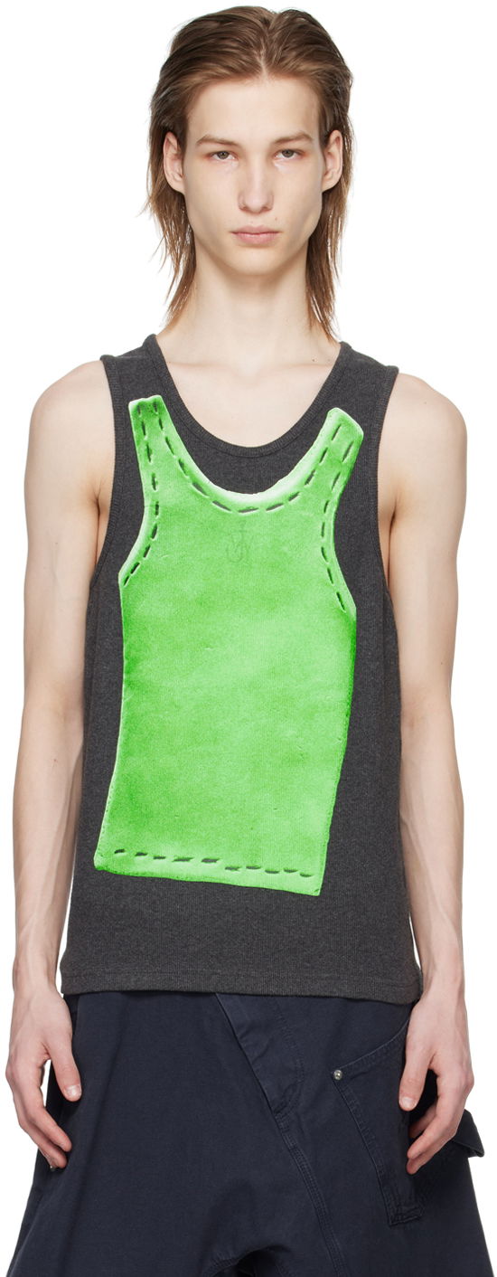 Majica bez rukava JW Anderson Gray Trompe L'Oeil Tank Top Zelena | JO0213-PG1552