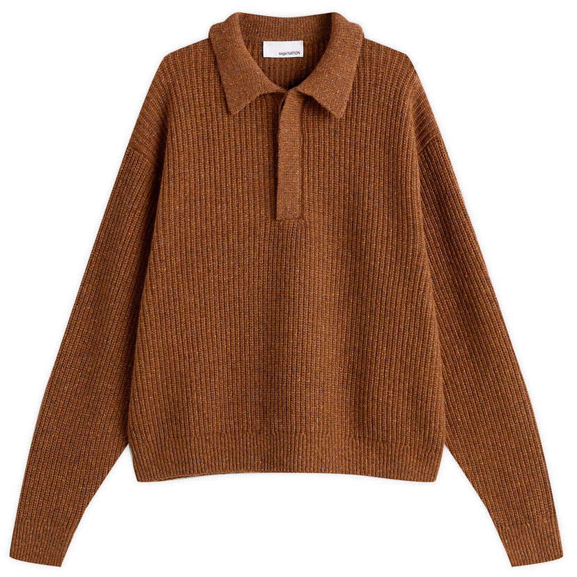 Džemper sage NATION Boxy Knit Polo Smeđa | S098-SPR