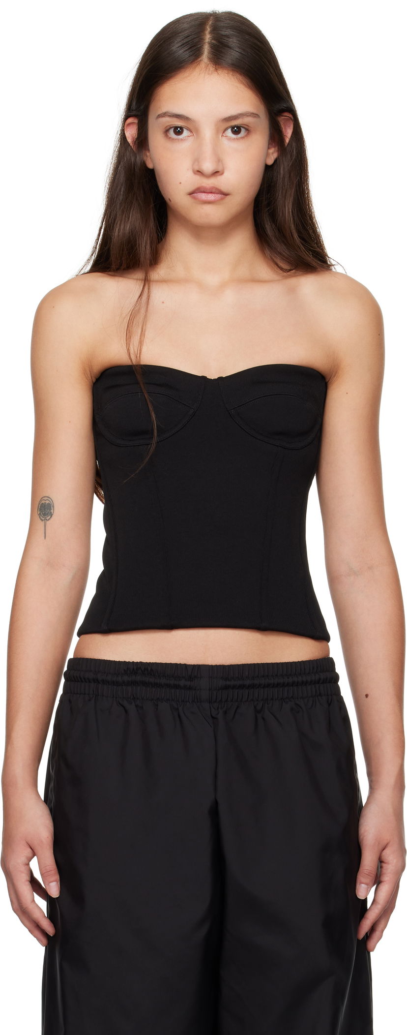 Majica bez rukava WARDROBE.NYC WARDROBE.NYC Semi Matte Bustier Tank Top Crna | W1101F24MJ