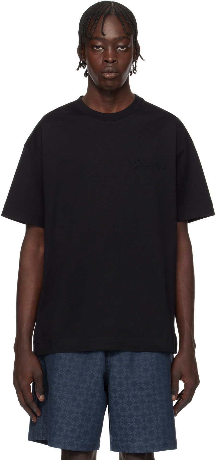 Majica kratkih rukava Givenchy Print Black T-Shirt Tamnoplava | BM71MG3YP1401