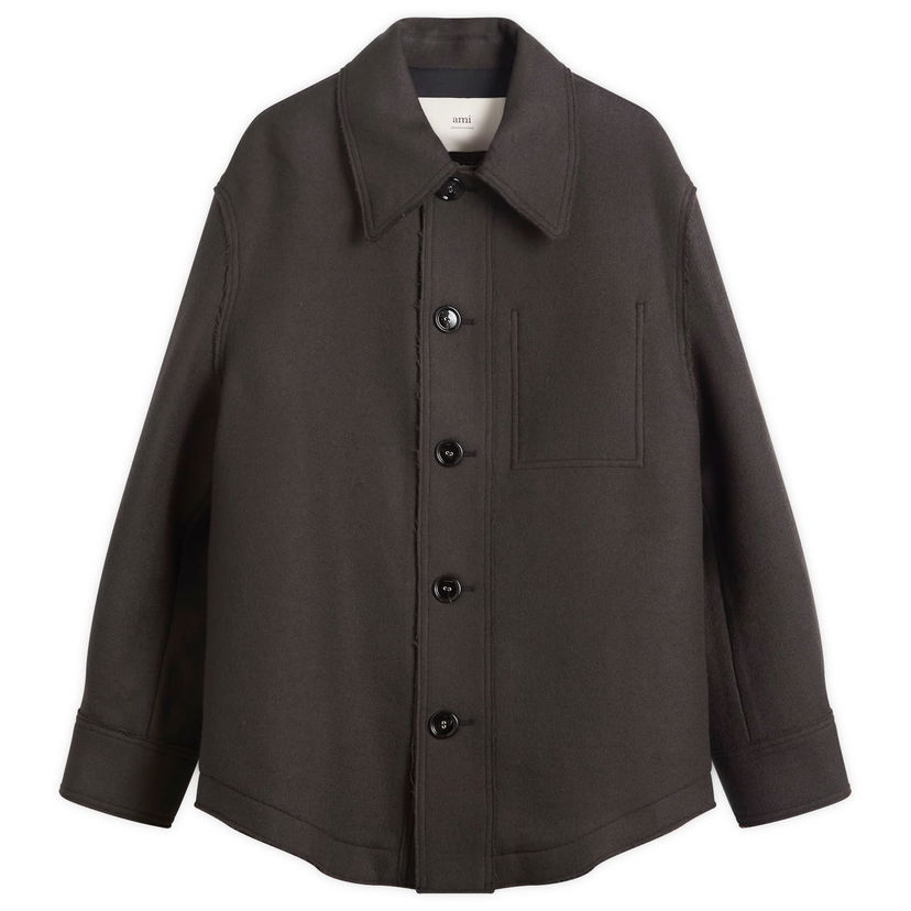 Jakna AMI Boiled Wool Gabardine Button-Down Jacket Smeđa | H25UJK824-WV0078-020H25
