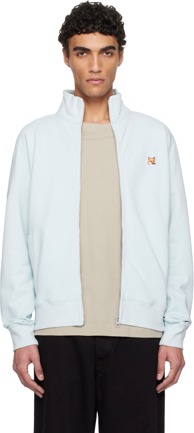 Dukserice MAISON KITSUNÉ Maison Kitsuné Fox Head Patch Full-Zip Sweatshirt Plava | OM02134KM0001