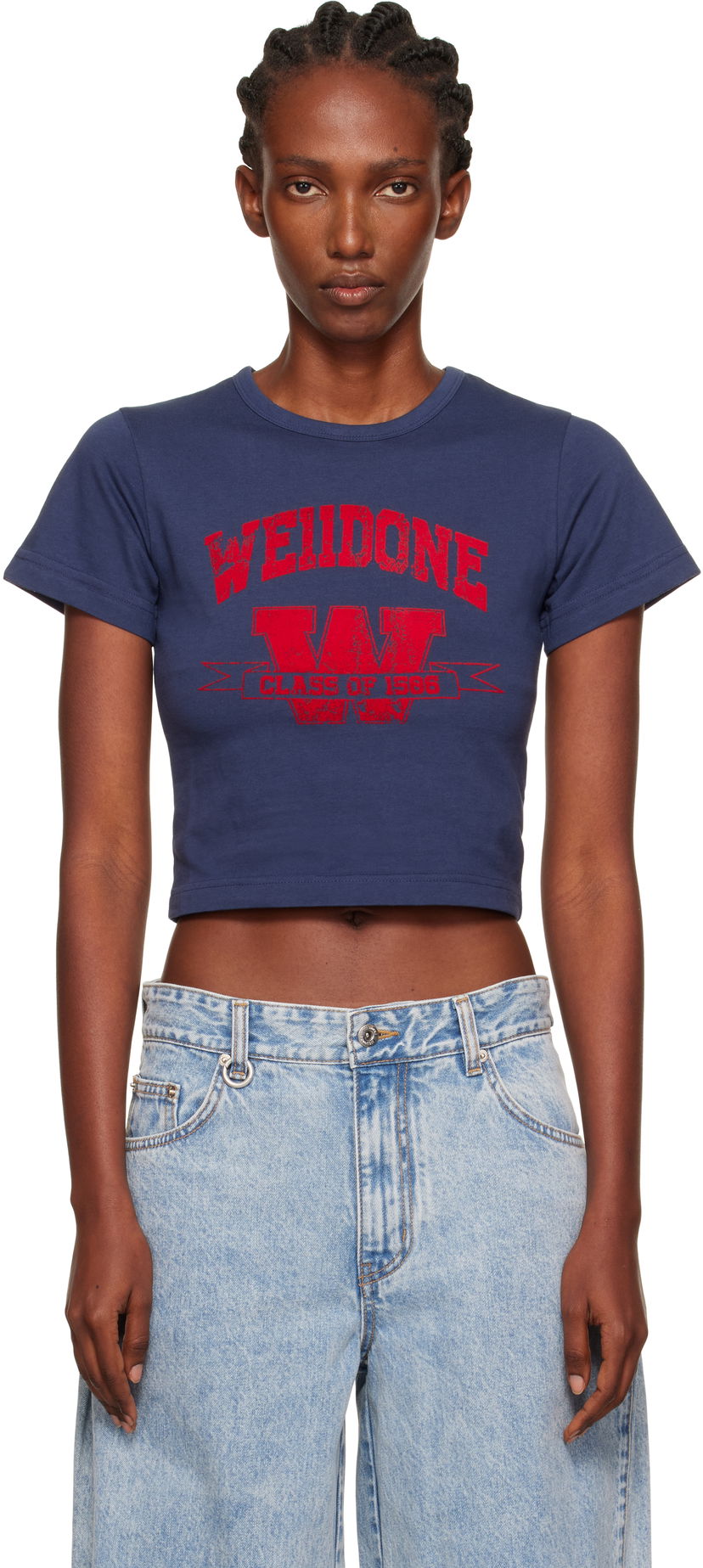Crop top We11done We11done Slim-Fit Crop T-Shirt Plava | WD-TT2-25-749-W-NV