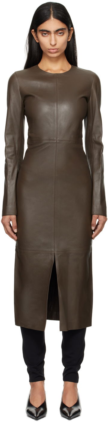 Haljina TOTEME TOTEME Paneled Midi Dress Smeđa | 244-WRD0148-LE0055
