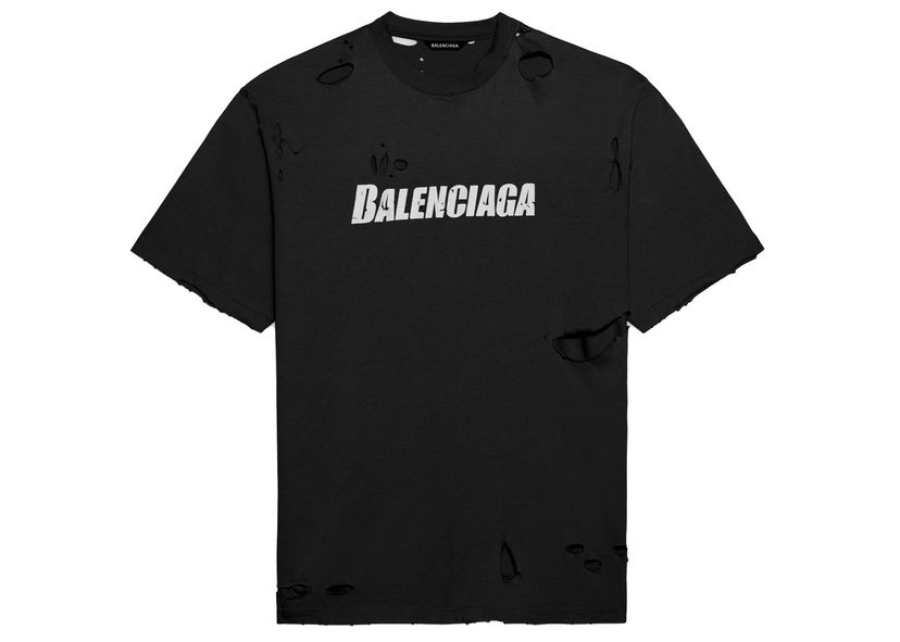 Majica kratkih rukava Balenciaga Caps Destroyed Flatground T-shirt Crna | 651795TKVB81070/WL0560891TYK642101