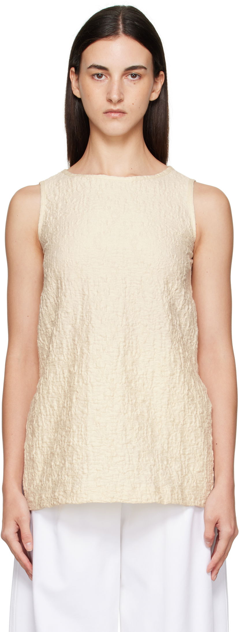 Majica bez rukava Max Mara Max Mara Textured Sleeveless Top Bež | 2521946058600