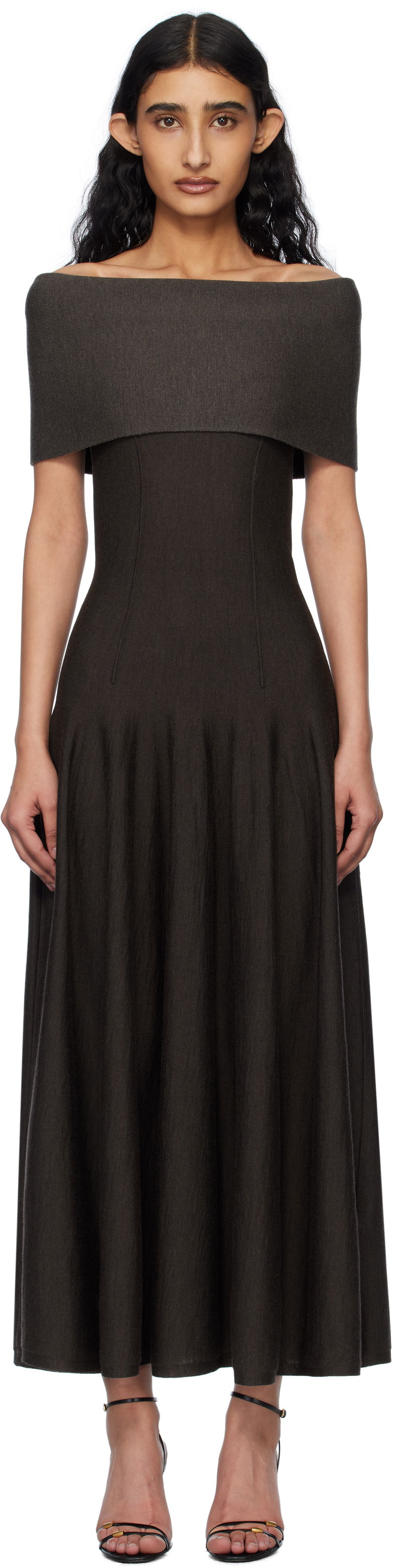 Haljina Khaite Khaite Ava Off-the-Shoulder Maxi Dress Smeđa | 9709521
