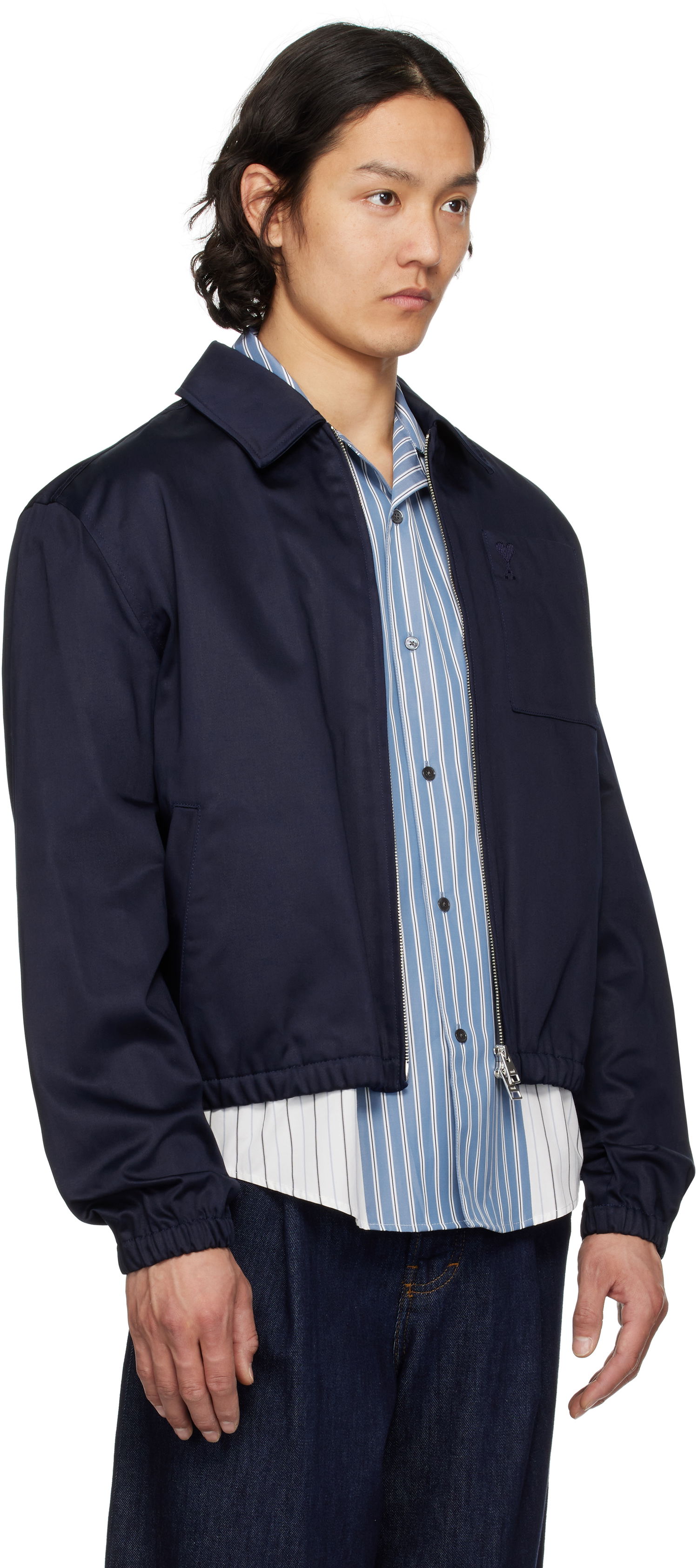 Bomber jakna AMI AMI Paris Cotton Ami de Coeur Zipped Jacket Tamnoplava | HJK059.CO0103, 1