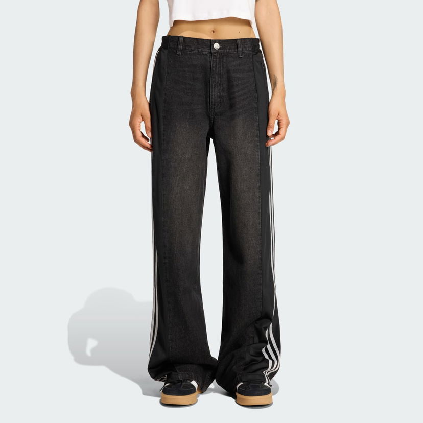 Hlače adidas Originals adidas Originals Athletic Dept Firebird Denim Wide Leg Pants Crna | KF2319