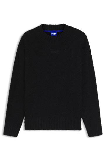 Džemper BOSS Bouclé-knit sweater with embroidered logo Crna | 50524526