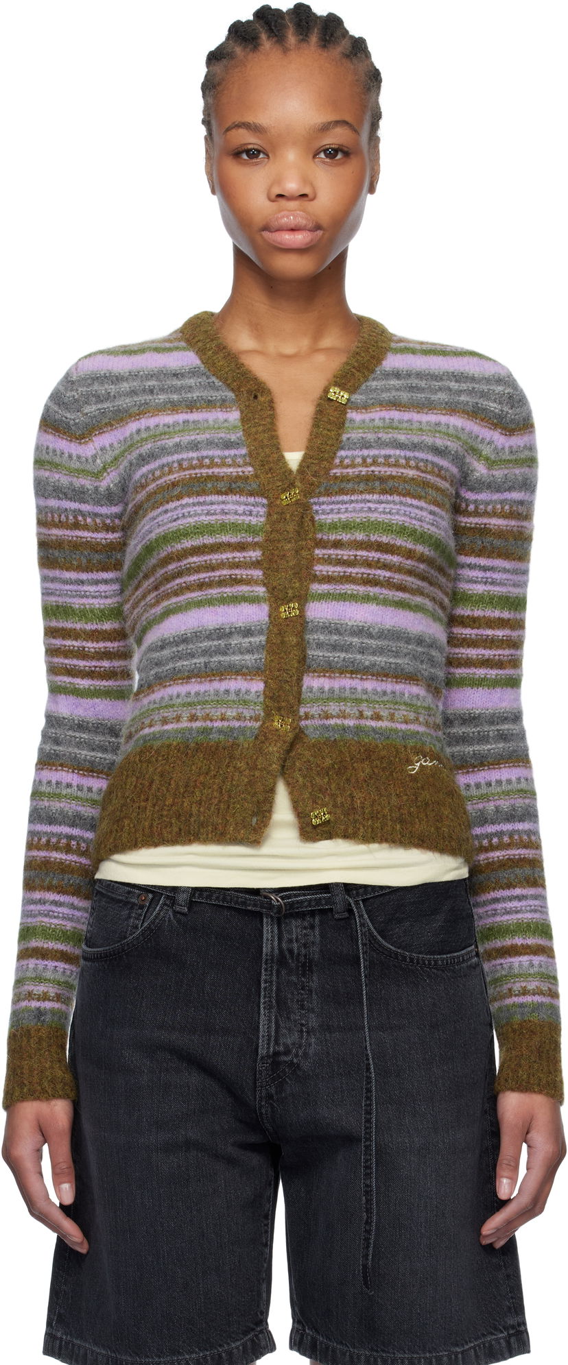 Džemper GANNI Ganni Soft Wool Stripe Cardigan Višebojno | K2355