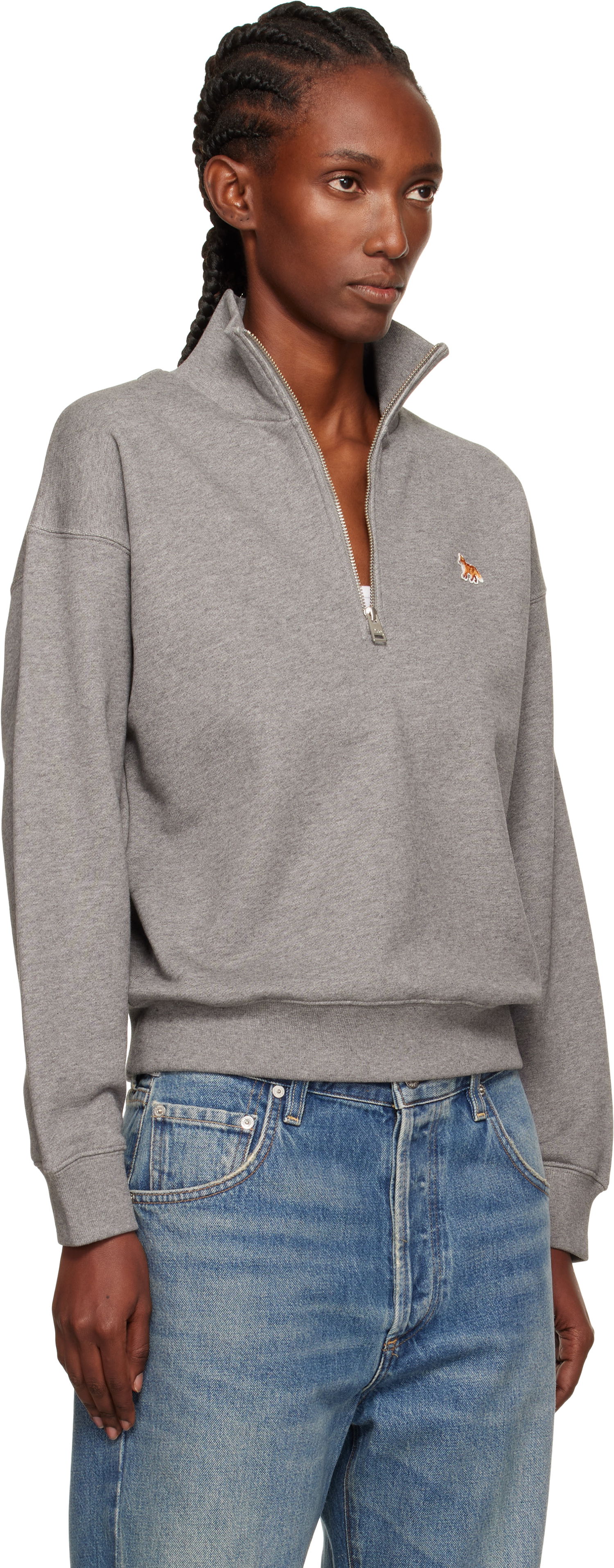 Dukserice MAISON KITSUNÉ Maison Kitsuné Half Zip Baby Fox Patch Sweatshirt Siva | PW00308KM0341, 1