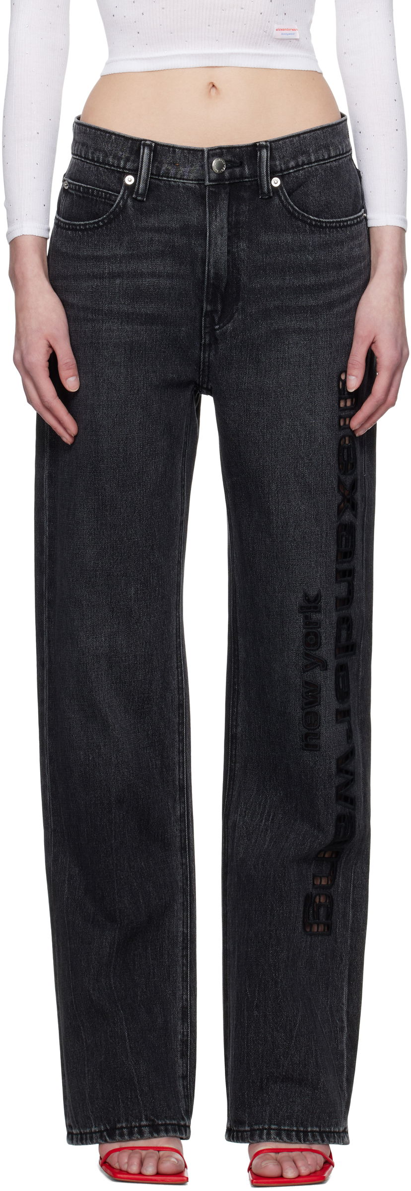 Jeans Alexander Wang Alexander Wang EZ Cut-Out Logo Jeans Crna | 4DC1254691