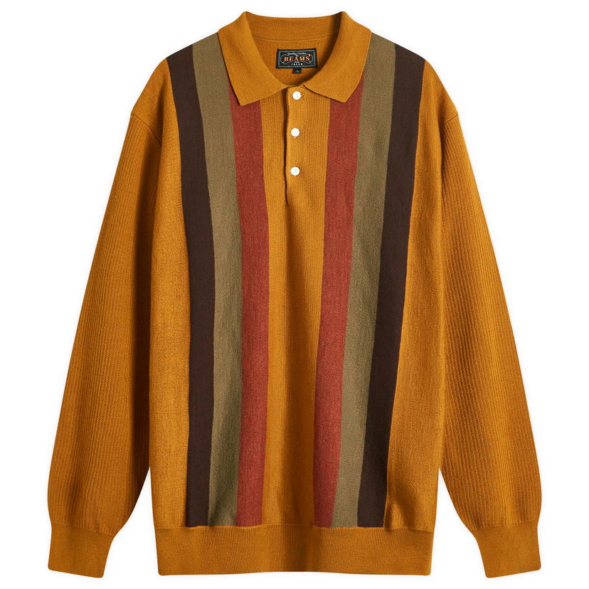 Džemper BEAMS Beams Plus Long Sleeve Stripe Knit Polo Žuta | 3812-0027-156-58