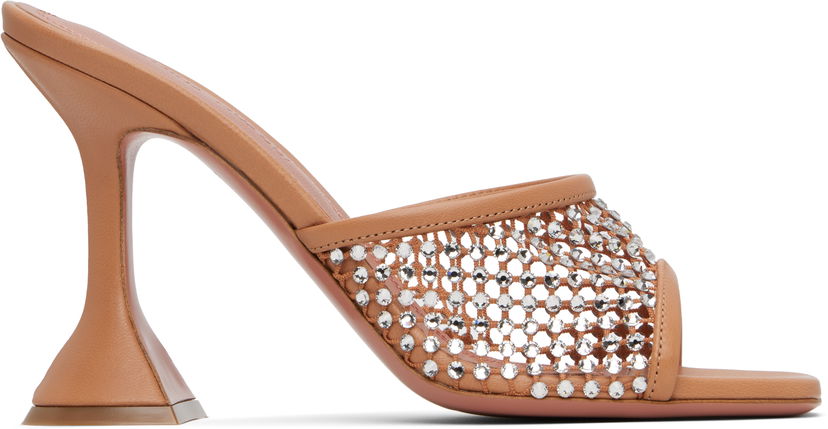 Njega cipela Amina Muaddi Amina Muaddi Lupita Crystal Net Heeled Sandals Bež | LUPITA CRYSTAL NET SLIPPER 95