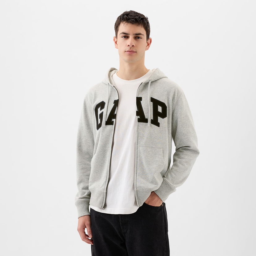 Dukserice GAP French Terry Fullzip Logo Hoodie B08 Siva | 868454-02