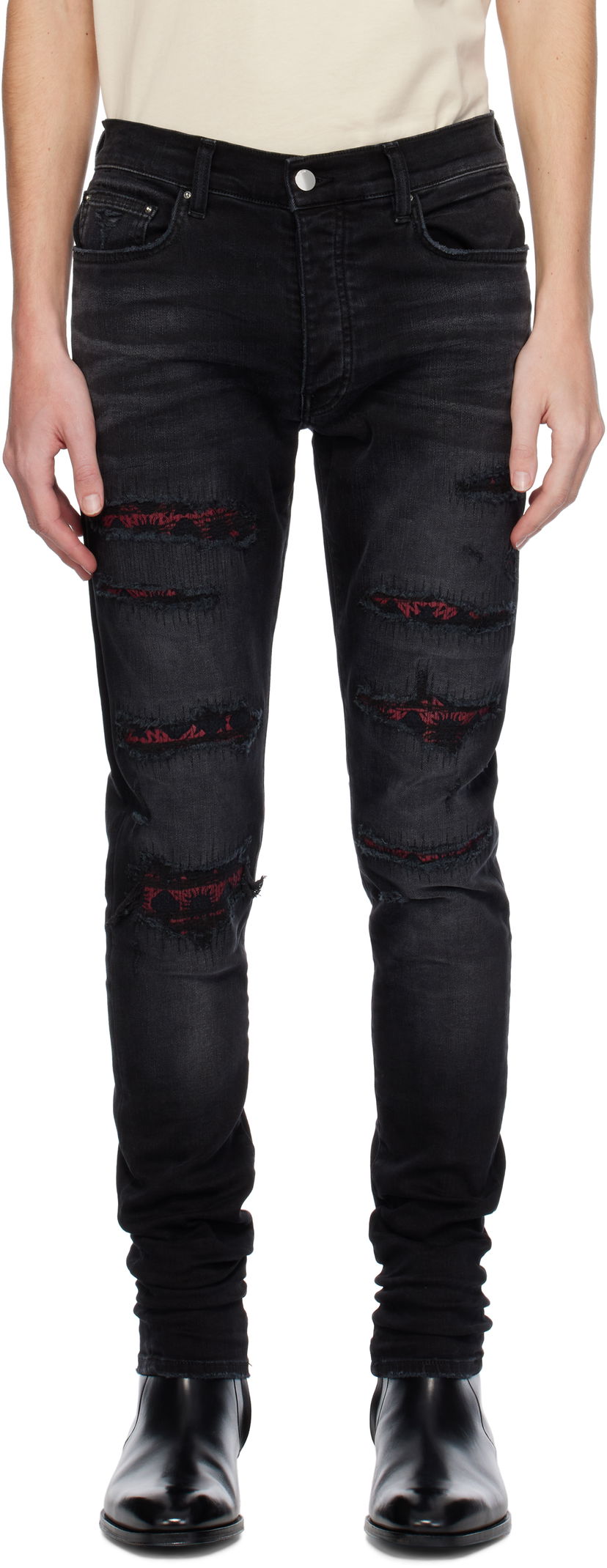 Jeans AMIRI Quad Repaired Skinny Jeans Crna | AMDNSY1100