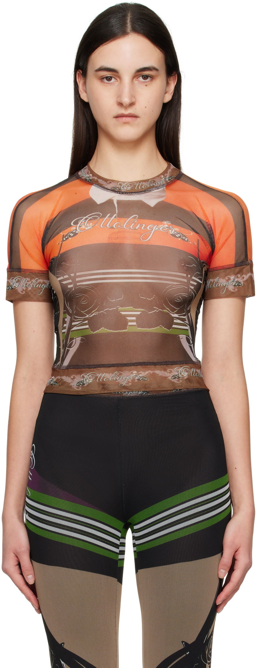 Majica kratkih rukava Ottolinger Ottolinger Mesh Graphic T-Shirt Smeđa | 10110040101
