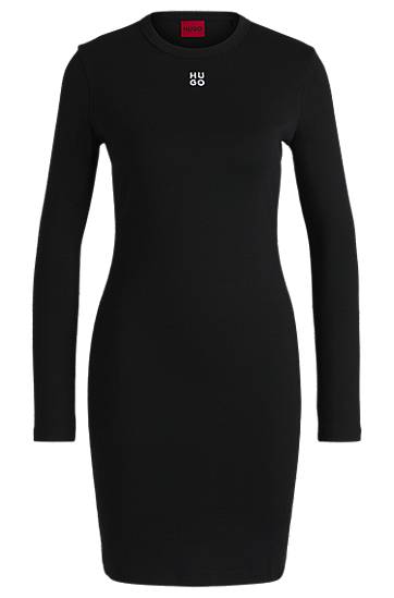 Haljina BOSS HUGO Ribbed Stretch Dress with Stacked Logo Crna | 50518385