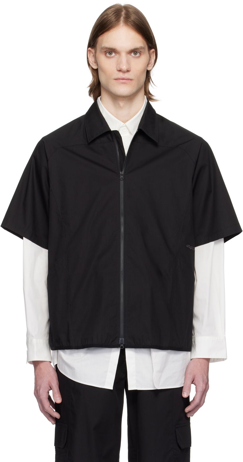 Košulja GR10K GR10K Poplin Zip-Up Short Sleeve Shirt Crna | BG127084DI
