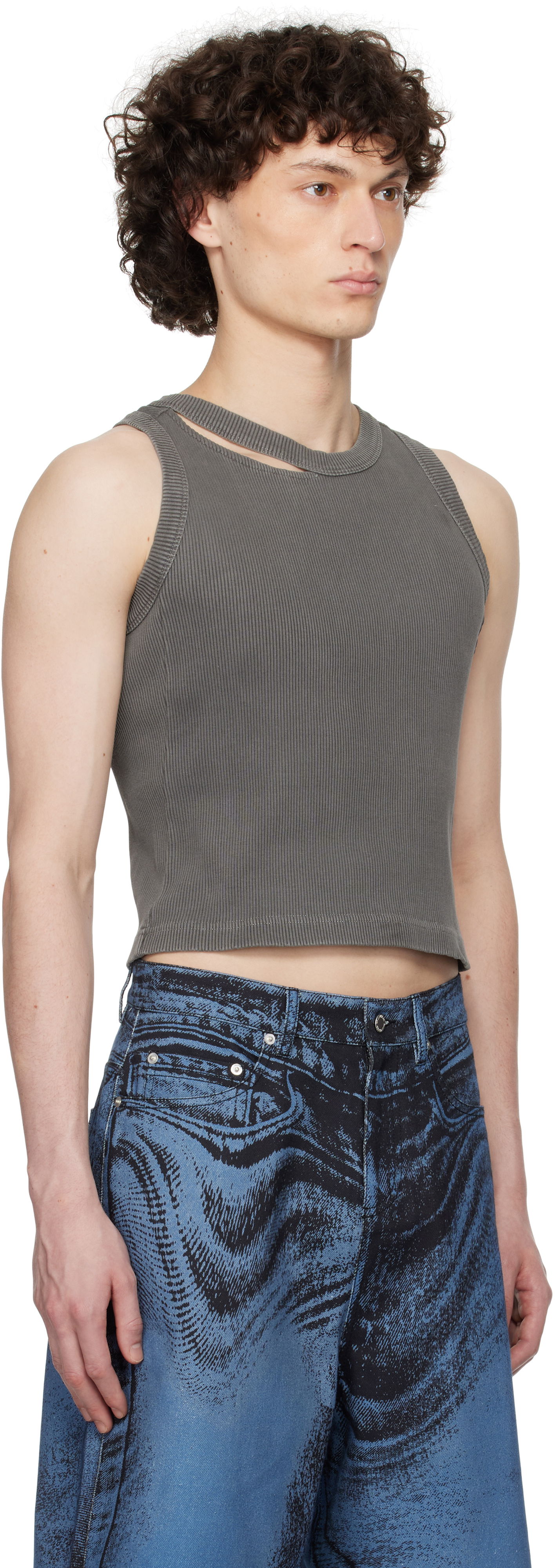 Majica bez rukava Camper Camperlab Ribbed Cutout Tank Top Siva | AU00030-001, 1