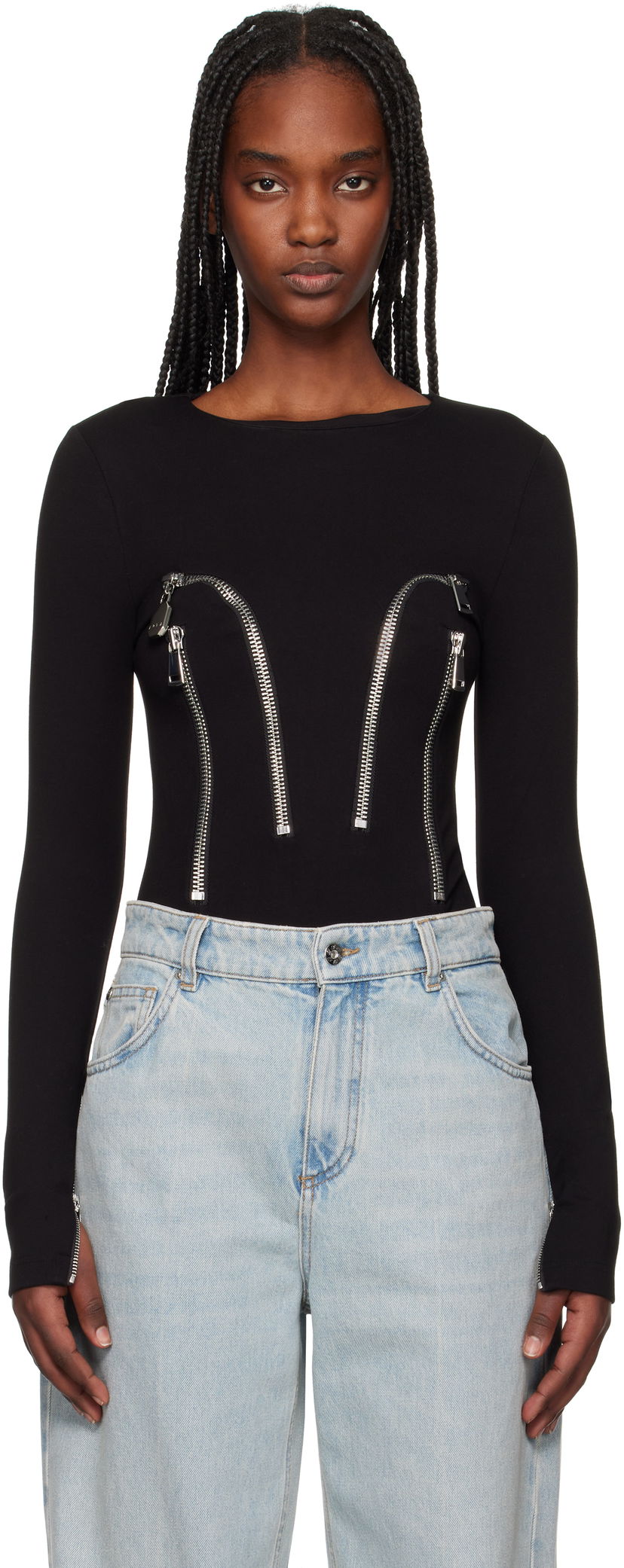 Body Area AREA Long Sleeve Zipper Bodysuit Crna | RS25AWTP0064FA01