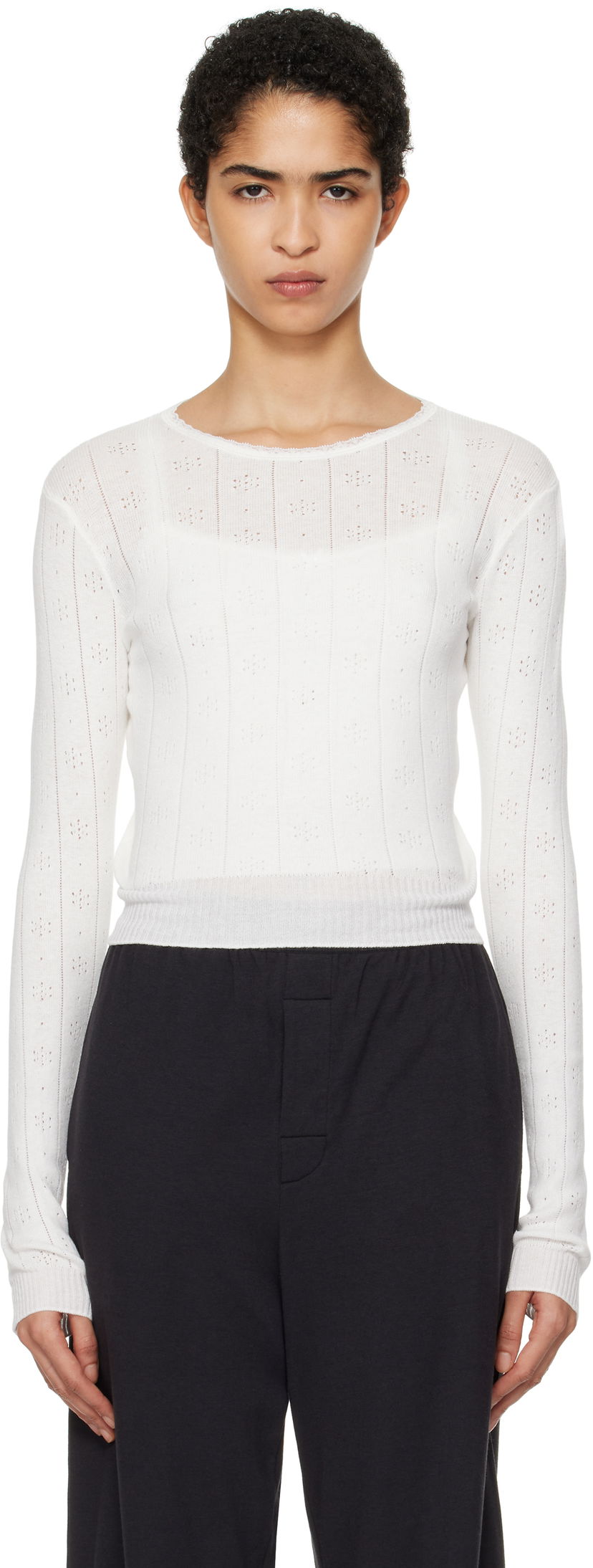 Džemper SKIMS SKIMS Pointelle Long Sleeve Top Bijela | LS-LST-6484W
