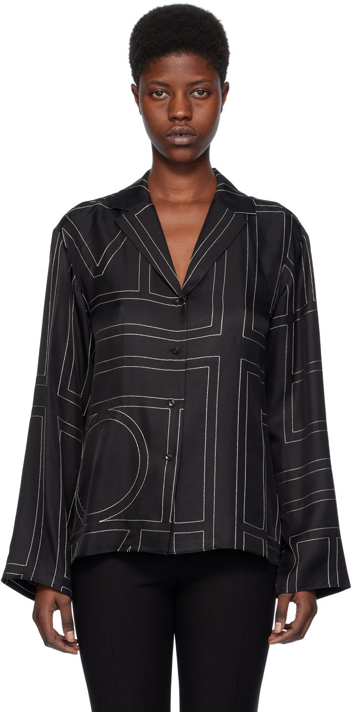 Košulja TOTEME Monogram Satin Shirt Crna | 213-755-707