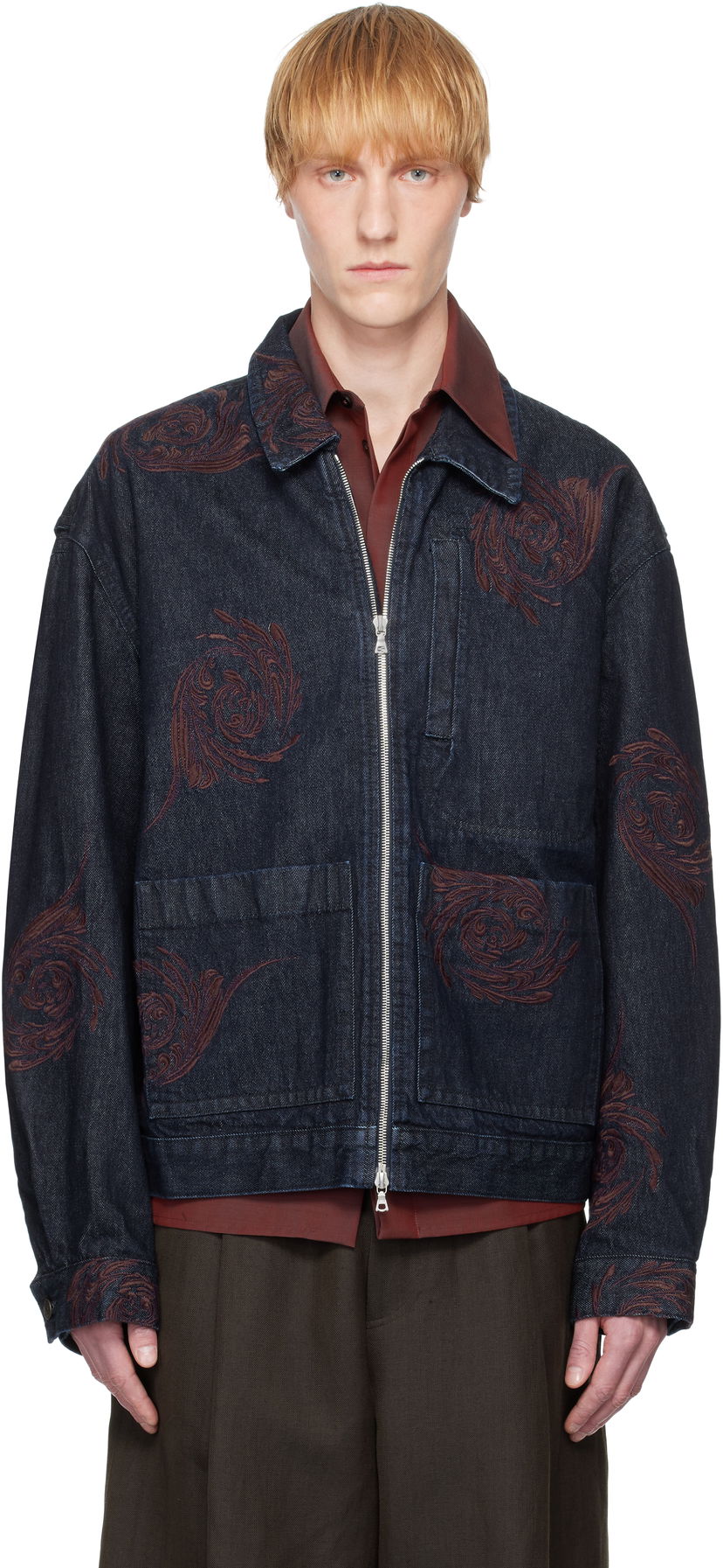 Jakna Dries Van Noten Dries Van Noten Embroidered Pattern Denim Jacket Plava | 251-080505-1554