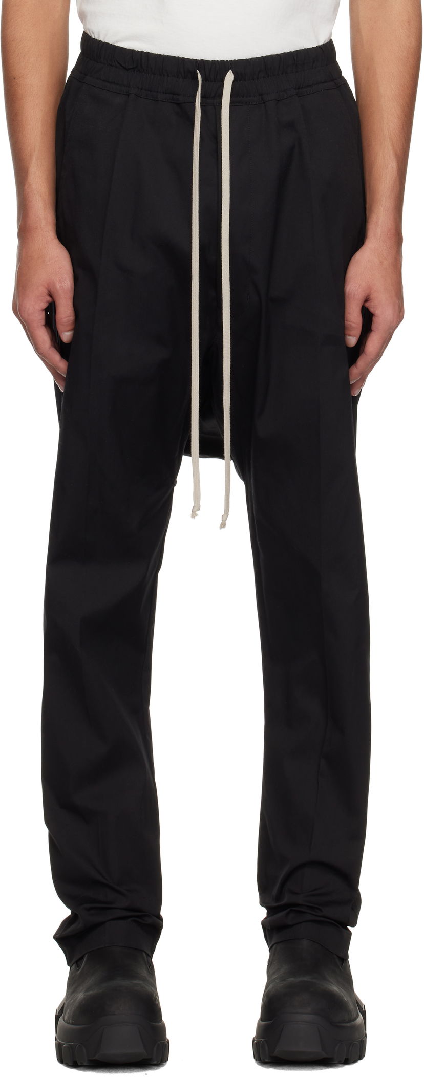 Hlače Rick Owens Rick Owens Hollywood Drawstring Long Trousers Crna | RR01E5380 TE