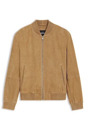Bomber jakna BOSS Suede Bomber Jacket Bež | 50543213