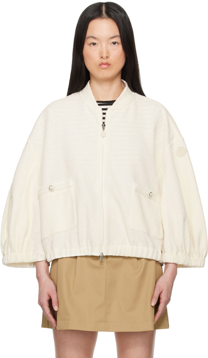 Bomber jakna Moncler Moncler Zip-Up Bouclé Jacket Bijela | K10938G0002889AWR