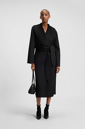 Kaputi BOSS Relaxed-fit robe-style coat with tie-up belt Crna | 50546753, 1