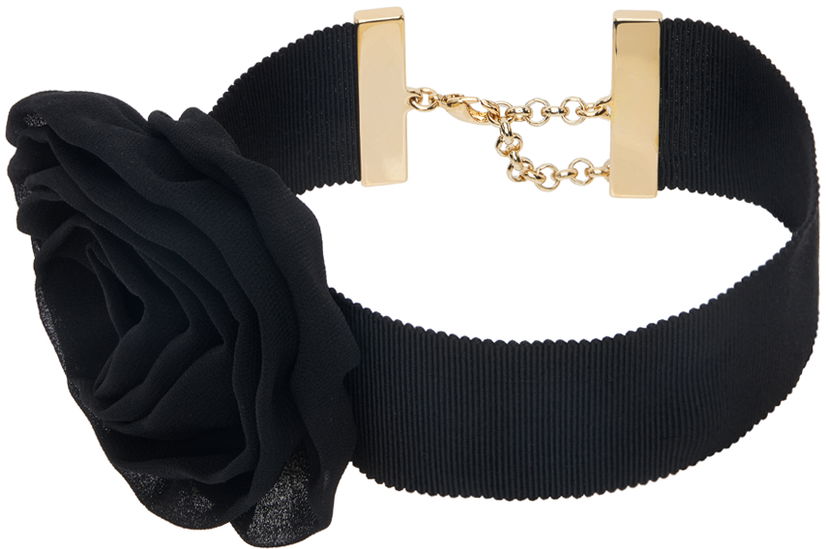 Ogrlica Blumarine Rose Detail Grosgrain Choker Crna | A422W267A