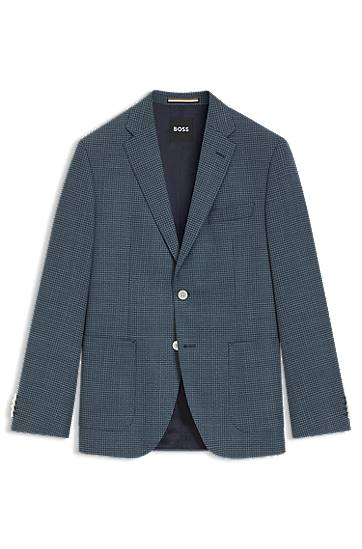 Jakna BOSS Regular-Fit Patterned Wool-Blend Blazer Plava | 50545859