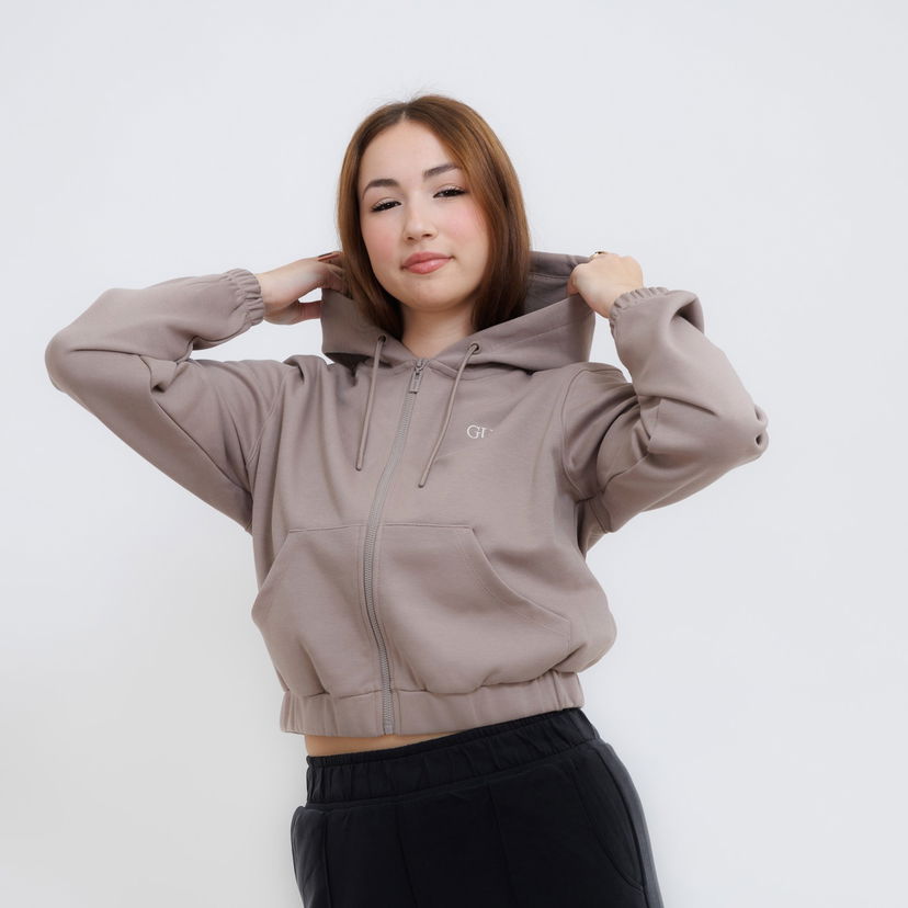 Dukserice GUESS Guess Roberta Full Zip Cropped Hoodie Smeđa | V5RQ20KC3D2-A120