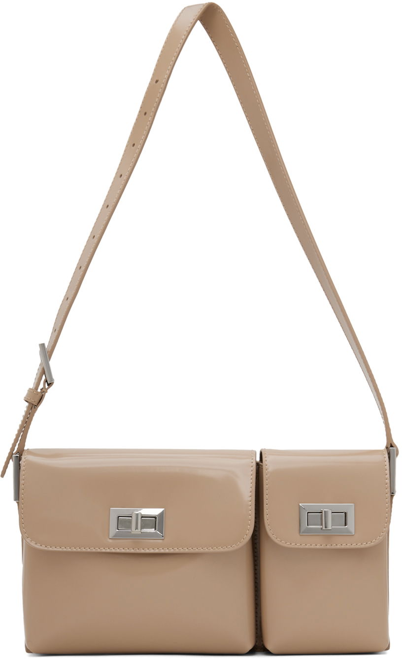 Torba za rame BY FAR Double Pocket Shoulder Bag Bež | 23PFBLYSTPWMED