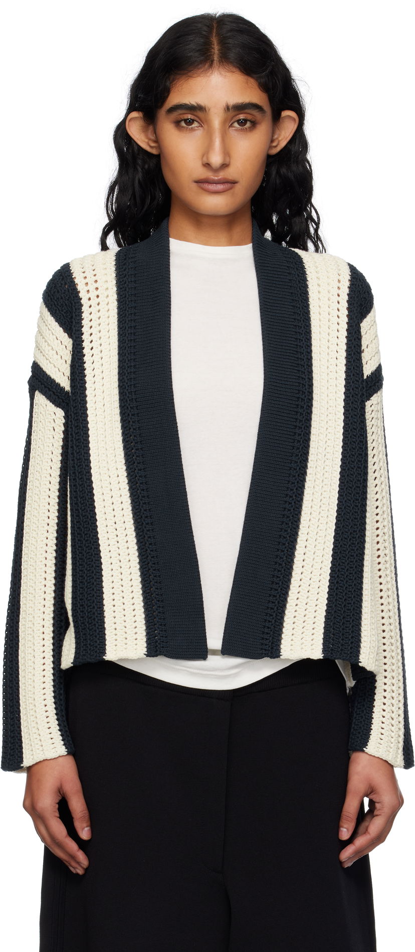 Džemper Max Mara Weekend Max Mara Striped Open Cardigan Tamnoplava | 2515341012600