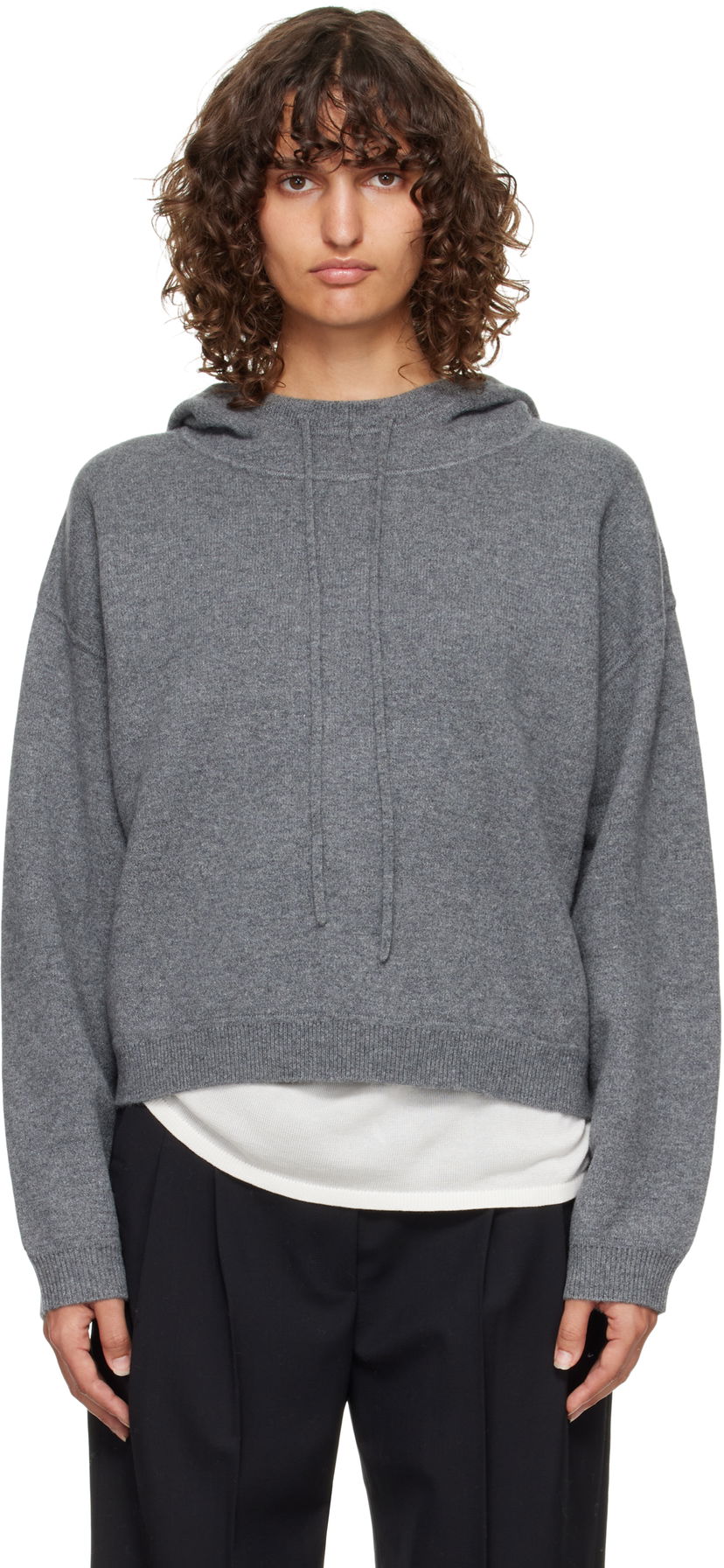 Dukserice Loulou de Saison Loulou de Saison Sarla Cashmere Cropped Hoodie Siva | SARLA LDS