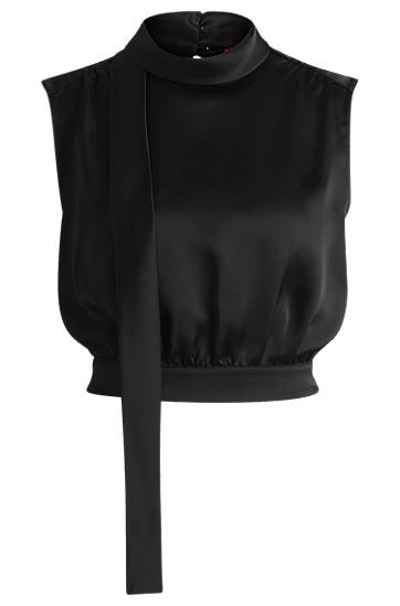 Majica bez rukava BOSS Satin Sleeveless Tie-Neck Blouse Crna | 50530475