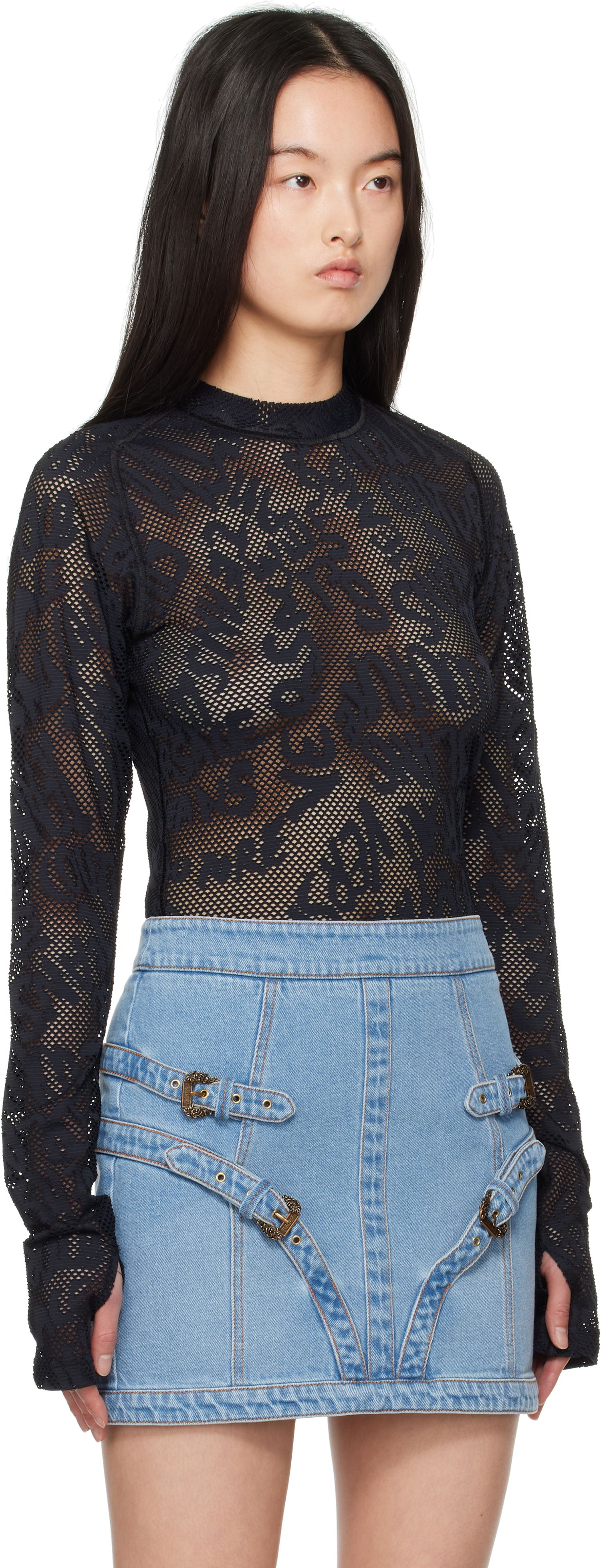 Džemper Versace Versace Jeans Couture Fishnet Long Sleeve T-Shirt Crna | E78GAH611_EJ0200, 1