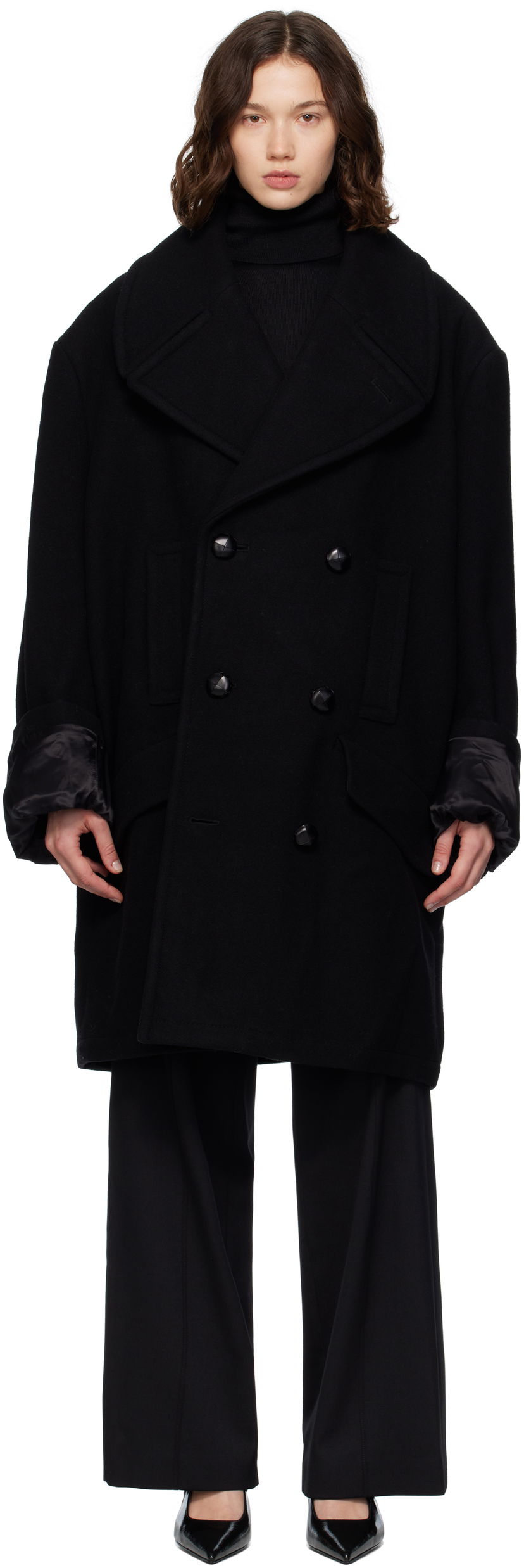 Kaputi Maison Margiela MM6 Maison Margiela Wool Felt Double-Breasted Coat Crna | S52AA0195 M35469